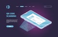 Qr code scanning landing. Smartphone verification code reading scanner infographic pictures garish vector concept