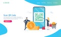 QR code scanning vector illustration concept, people use smartphone and scan qr code for payment and everything