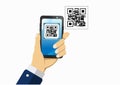 QR code scanning and verification. Hand using mobile smartphone scan QR code