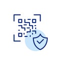 Qr-code with security symbol. Shield and checkmark. Secure protected payment service. Pixel perfect icon