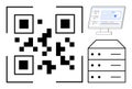 QR Code with Server Stack and Data Dashboard for Digital Storage and Scanning Technology Themes Royalty Free Stock Photo