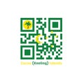 QR code set the color of Cocos Keeling Islands flag. Green with a palm tree on a gold disc, a gold crescent in the centre and a