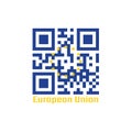 QR code set the color of Europe flag. A circle of twelve five-pointed yellow stars on a blue field
