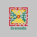 QR code set the color of Grenada flag. A large rectangle with the large red border around it with six Gold star, four triangles of