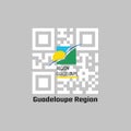 QR code set the color of Guadeloupe Region flag, sun and bird on a green and blue square with the subscript REGION GUADELOUPE