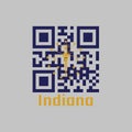 QR code set the color of Indiana flag. A gold torch surrounded by an outer circle of thirteen stars, an inner semi circle of five