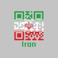 QR code set the color of Iran flag. white and red with National Emblem in red and the Takbir written in the Kufic script in white