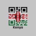 QR code set the color of Kenya flag. A horizontal of black, white red, and green with two crossed white spears behind a red, and