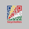QR code set the color of seychelles flag, five oblique bands of blue yellow red white and green
