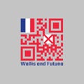 QR code set the color of Wallis and Futuna flag, red saltire on a white square, the flag of France in the upper