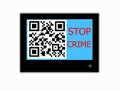QR CODE and slogan STOP CRIME on television screen