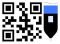 QR code beside a stylized pen symbolizing digital writing and creativity Royalty Free Stock Photo