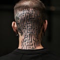 QR Code Tattoo on the Back of a Tattooed Man Royalty Free Stock Photo