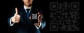 Qr code technology. Mobile smartphone screen for payment, online pay, scan barcode with qr code scanner on digital smart Royalty Free Stock Photo