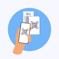 QR code verification. Scan QR code to mobile phone from bill. Electronic, digital technology, barcode. Vector illustration Royalty Free Stock Photo