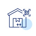 Qr code on warehouse. Contactless parcel tracking services. Pixel perfect icon
