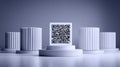 Qr code on white pedestal for digital information access clean white pedestal showcases modern qr code for easy scanning Royalty Free Stock Photo
