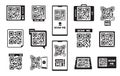 QR codes. Barcode smartphone id frame, scanning binary coding tag for retail or cellphone app, mobile payment and