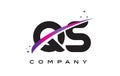 QS Q S Black Letter Logo Design with Purple Magenta Swoosh