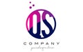 QS Q S Circle Letter Logo Design with Purple Dots Bubbles