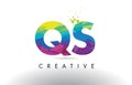 QS Q S Colorful Letter Origami Triangles Design Vector.