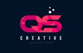 QS Q S Letter Logo with Purple Low Poly Pink Triangles Concept