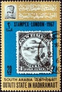 QU`AITI STATE IN THE HADHRAMAUT - CIRCA 1967: A stamp printed in Yemen shows New Zealand, invert error 1904, circa 1967.