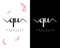 Qu, uq creative script letter logo design vector