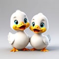 Quacktastic Duo: A Cute 3D Render of Two Ducks on a White Background, Designed to Look Adorable and Charming like a Cartoon Royalty Free Stock Photo