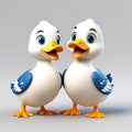 Quacktastic Duo: A Cute 3D Render of Two Ducks on a White Background, Designed to Look Adorable and Charming like a Cartoon Royalty Free Stock Photo