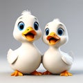 Quacktastic Duo: A Cute 3D Render of Two Ducks on a White Background, Designed to Look Adorable and Charming like a Cartoon Royalty Free Stock Photo