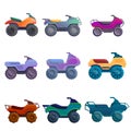 Quad bike icons set, cartoon style