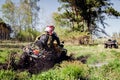 Quad bike ride through fields and woods.