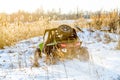 Quad bike on a winter in field off road Royalty Free Stock Photo