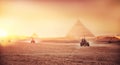 Quad bikes ATV safari in desert background Pyramids Sphinx Cairo, Egypt Royalty Free Stock Photo