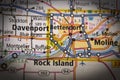 Quad Cities on map Royalty Free Stock Photo