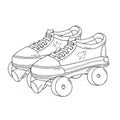 Quad roller skates on white background. Retro laced boots, colorful vector illustration.