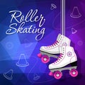 Quad skates classic. Roller skates hanging on the laces. Sport background. Vector illustration.