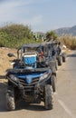 Quadbike safari reaches the beach in Malia, Crete.