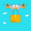 Quadcopter aerial drone. Delivery of cargo.