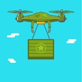 Quadcopter aerial drone. Delivery of cargo.