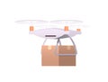 quadcopter carrying cardboard box technological shipment innovation drone fast delivery concept