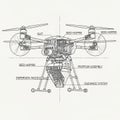 Quadcopter design with four propeller assemblies each positioned Royalty Free Stock Photo
