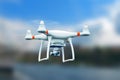 Quadcopter drone with 4K video camera flying in the air Royalty Free Stock Photo