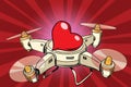 Quadcopter drone red heart Valentine holiday