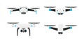 Quadcopter and flying drone on white background. Drone quadrocopter with action camera. Photo and video. Vector Royalty Free Stock Photo