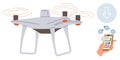 Quadcopter controlled via smartphone app with delivery data and download icon representation Royalty Free Stock Photo