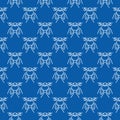 Quadcopter and Gamepad in Hands vector Drone concept blue line seamless pattern