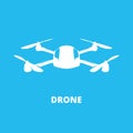 Quadcopter icon. Drone concept symbol design isolated on blue background. Vector illustration Royalty Free Stock Photo