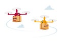 Quadcopter Remote Freight Shipping, Business Air Transportation. Goods Shipment Concept. Drones Delivery Boxes